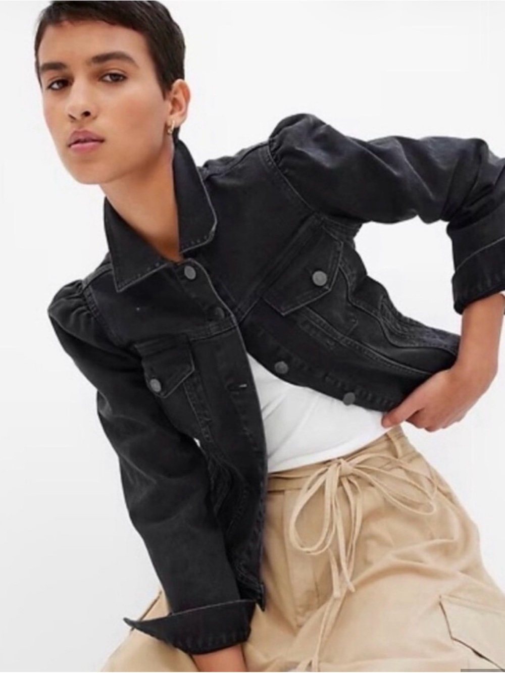 GAP Black Cropped Denim Jacket